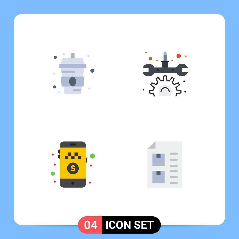 Gruppe von 4 modernen flachen Symbolen, die für Getränke, Geld, Wasserreparatur, Scheck, editierbare Vektordesign-Elemente festgelegt werden vektor