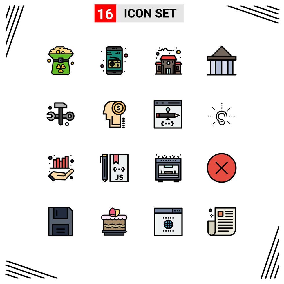 16 tematiska vektor platt Färg fylld rader och redigerbar symboler av databaser grekland byggnad domstol citadell redigerbar kreativ vektor design element