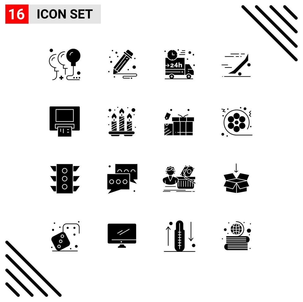 16 tematiska vektor fast glyfer och redigerbar symboler av Bankomat skridsko styrelse leverans ridning snabb redigerbar vektor design element