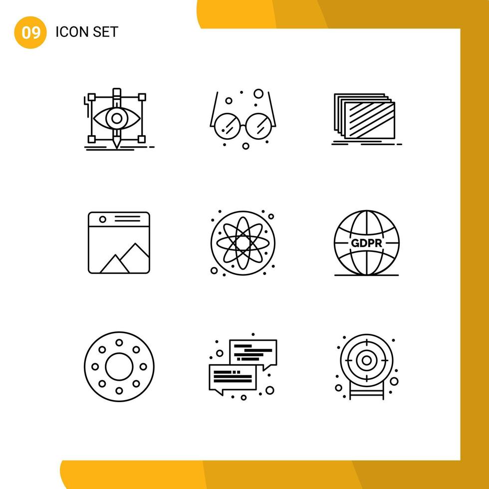 Gliederungspaket mit 9 universellen Symbolen der Atomgalerie Design Fototexturen editierbare Vektordesign-Elemente vektor