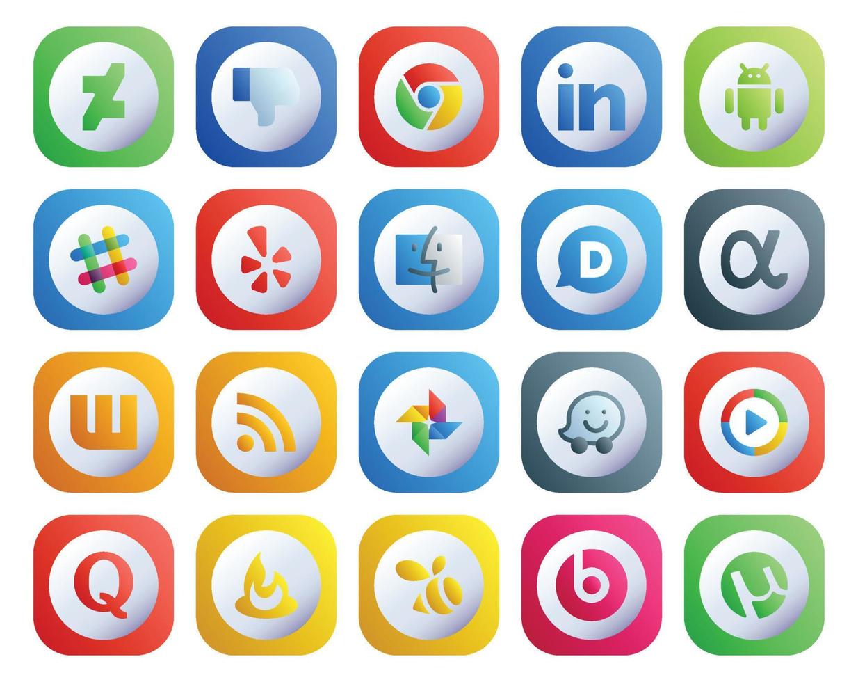 20 Social Media Icon Pack inklusive Quora Windows Media Player Finder Waze RSS vektor