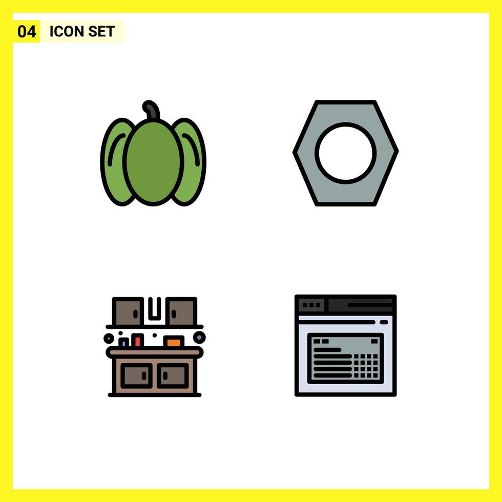 moderner Satz von 4 gefüllten flachen Farben und Symbolen wie Lebensmittelküchenpfeil-Kochseite editierbare Vektordesign-Elemente vektor