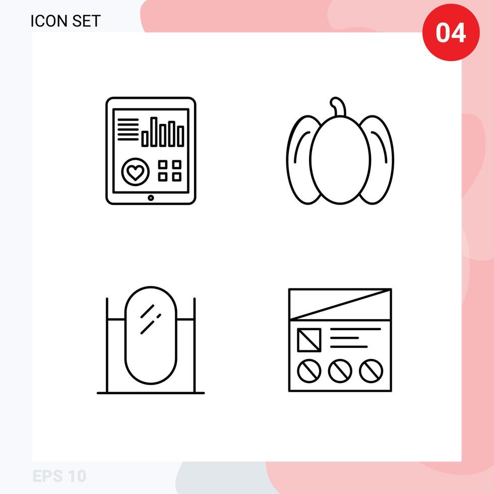 Gruppe von 4 modernen Filledline-Flachfarben für die Überwachung von Möbeln, Pulspaprika, Spiegel, editierbare Vektordesign-Elemente vektor