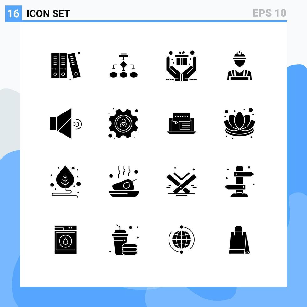 16 solides Glyphenkonzept für mobile Websites und Apps Stummschaltung der Arbeitsstruktur Ersteller präsentieren bearbeitbare Vektordesignelemente vektor