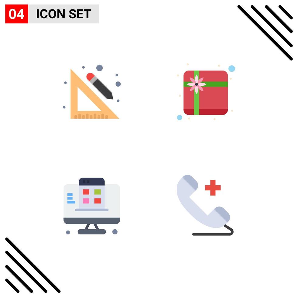 packa av 4 kreativ platt ikoner av utbildning mobil penna närvarande medicinsk redigerbar vektor design element