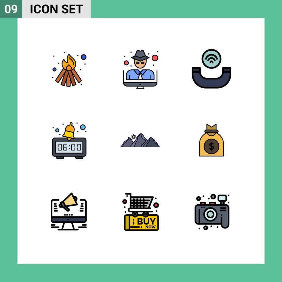uppsättning av 9 modern ui ikoner symboler tecken för Sol natur telefonlur landskap morgon- redigerbar vektor design element