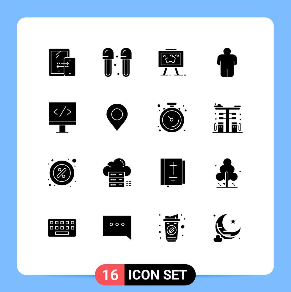 Stock Vektor Icon Pack mit 16 Zeilenzeichen und Symbolen für Computer Person Hausschuhe Mann Foto editierbare Vektordesign-Elemente