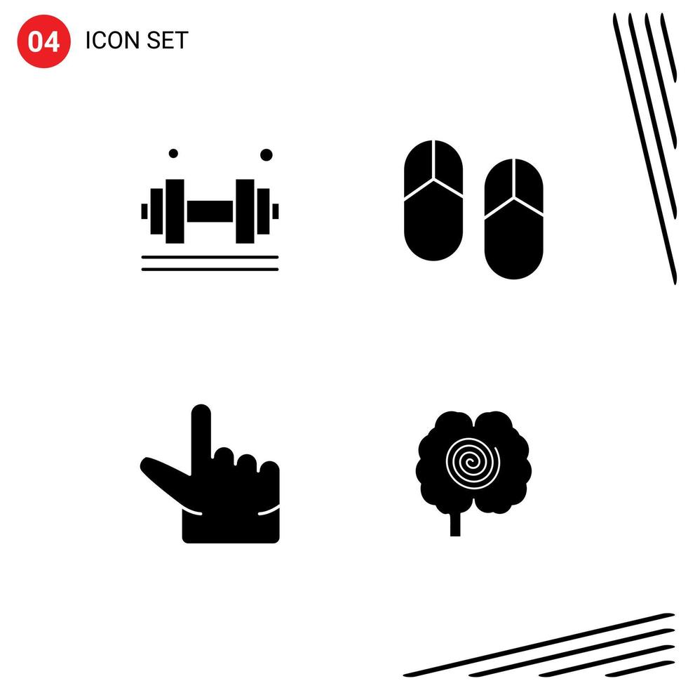 Solide Glyphenpackung mit 4 universellen Symbolen für bearbeitbare Vektordesign-Elemente für Hantelkneifen im Fitnessstudio vektor