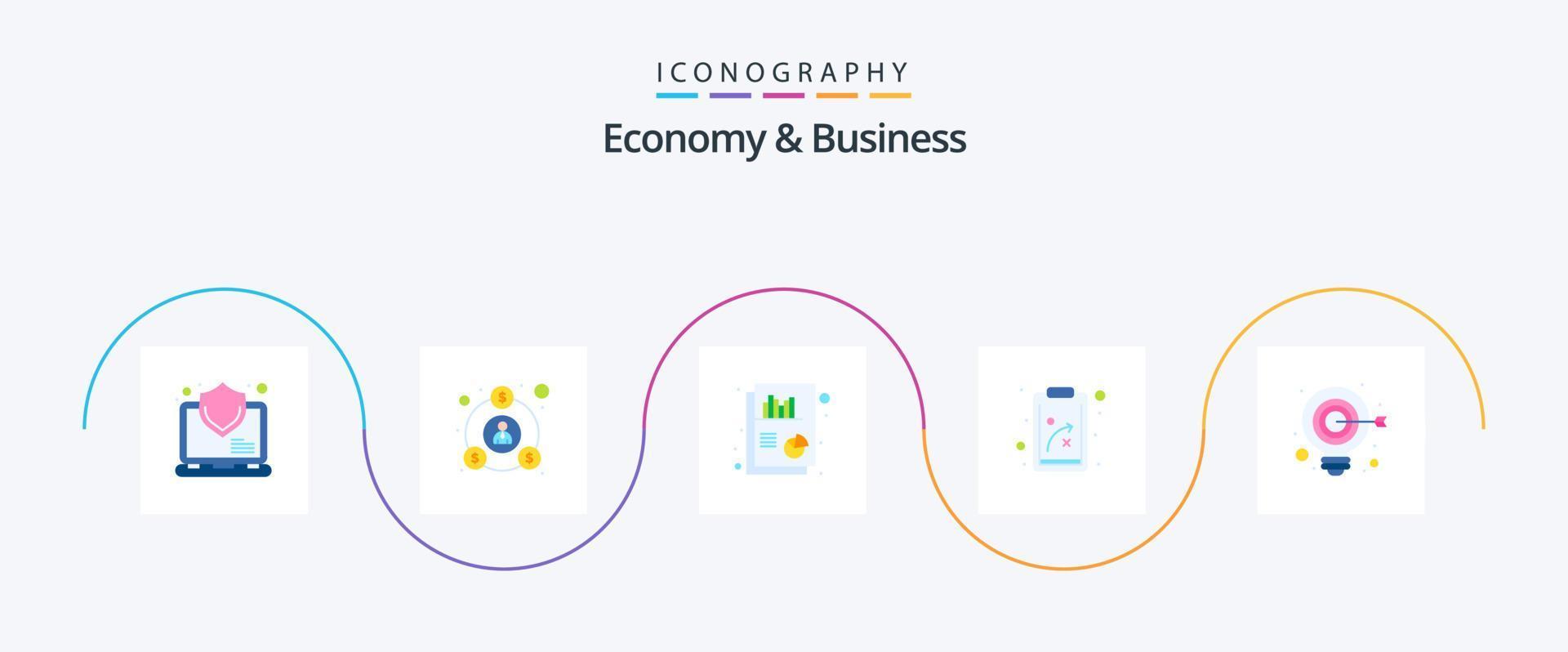 Economy und Business Flat 5 Icon Pack inklusive Idee. Klemmbrett. Diagramm. Strategie. Geschäft vektor