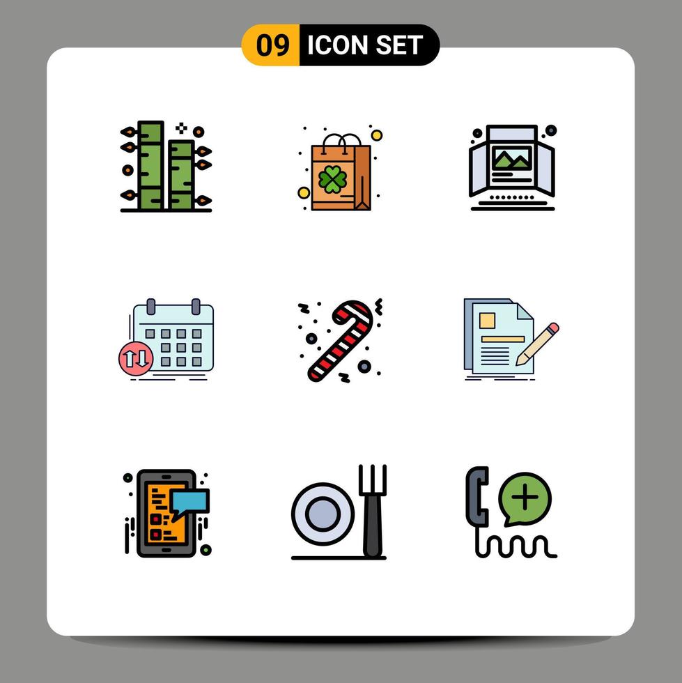 9 universelle Fillline-Flachfarbschilder Symbole von Terminklassen Einkaufsplan Druckanzeige editierbare Vektordesign-Elemente vektor