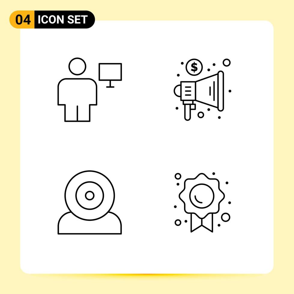 Stock Vector Icon Pack mit 4 Zeilenzeichen und Symbolen für Avatar-Computer Human Marketing Gadget editierbare Vektordesign-Elemente