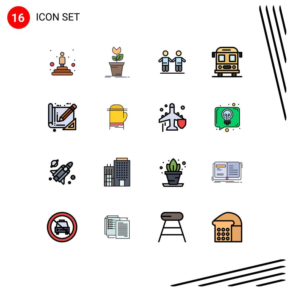 Stock Vector Icon Pack mit 16 Linienzeichen und Symbolen für Architekturtransportanlagen Schulgruppe editierbare kreative Vektordesign-Elemente