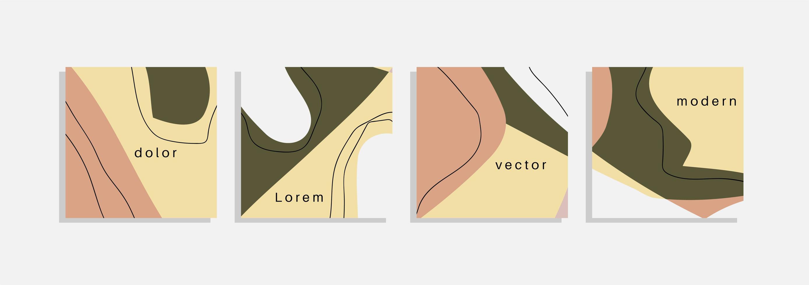 vektor uppsättning av minimala bakgrunder med abstrakta organiska former, hand rita linje och exempeltext. samtida collage. minimalt snyggt skydd för märkesdesign.