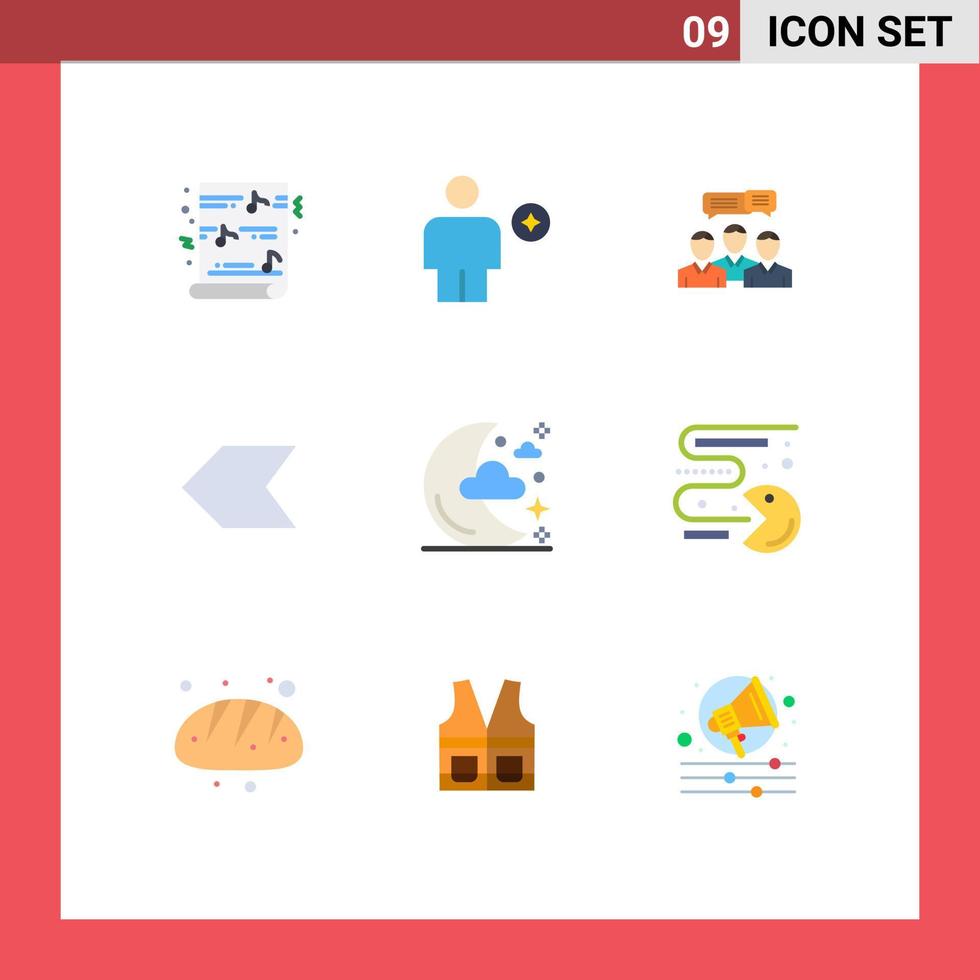 Packung mit 9 modernen flachen Farbzeichen und Symbolen für Web-Printmedien wie linker Pfeil menschlicher Online-Dialog editierbare Vektordesign-Elemente vektor