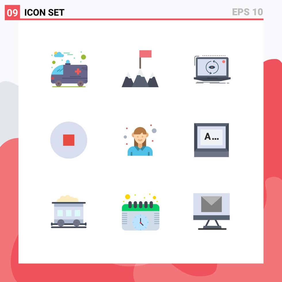 modern uppsättning av 9 platt färger och symboler sådan som skärm kvinna programvara kvinna avatar redigerbar vektor design element