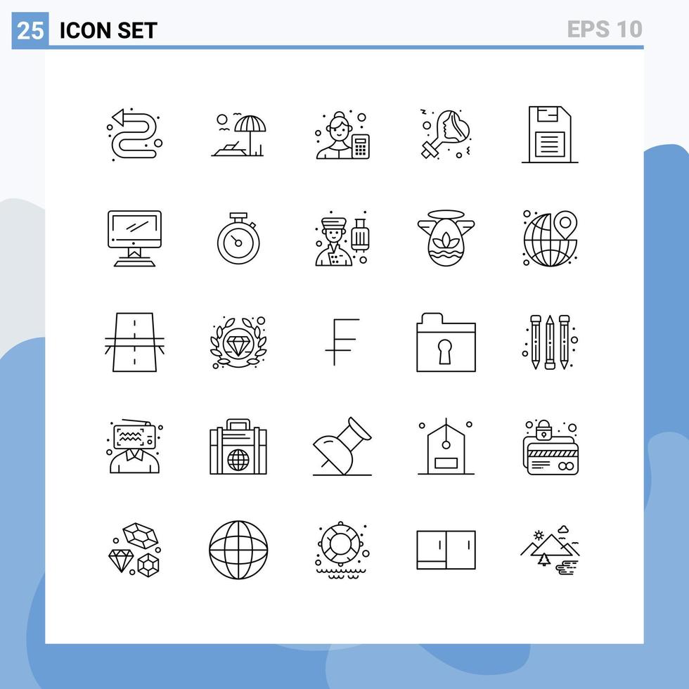 Aktienvektor-Icon-Pack mit 25 Zeilenzeichen und Symbolen für Speicherchip feiern das Geschlecht der Buchhalterinnen editierbare Vektordesign-Elemente vektor