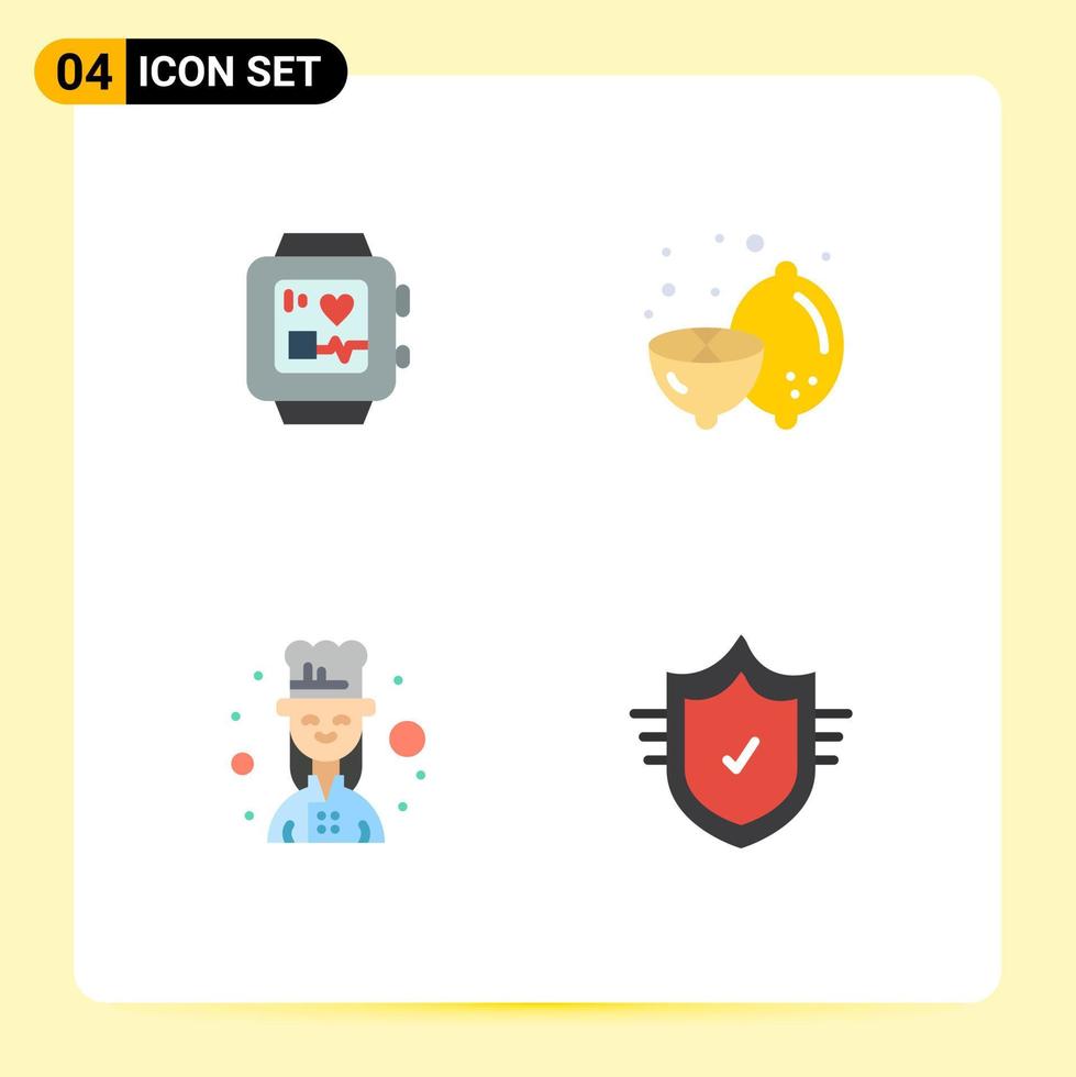 Stock Vector Icon Pack mit 4 Zeilenzeichen und Symbolen für medizinische Köchin Zitronenfrucht prüfen editierbare Vektordesign-Elemente