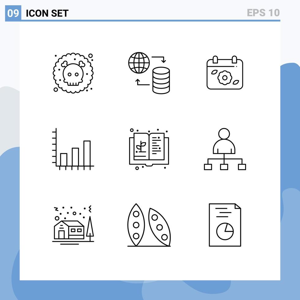moderner Satz von 9 Umrissen Piktogramm der Bildung Grafik Kalender Diagramm Analyse editierbare Vektordesign-Elemente vektor