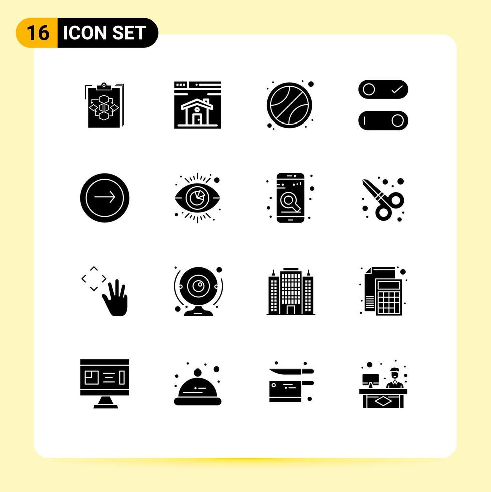 uppsättning av 16 vektor fast glyfer på rutnät för Ansökan växla Hem kontrollera sport redigerbar vektor design element