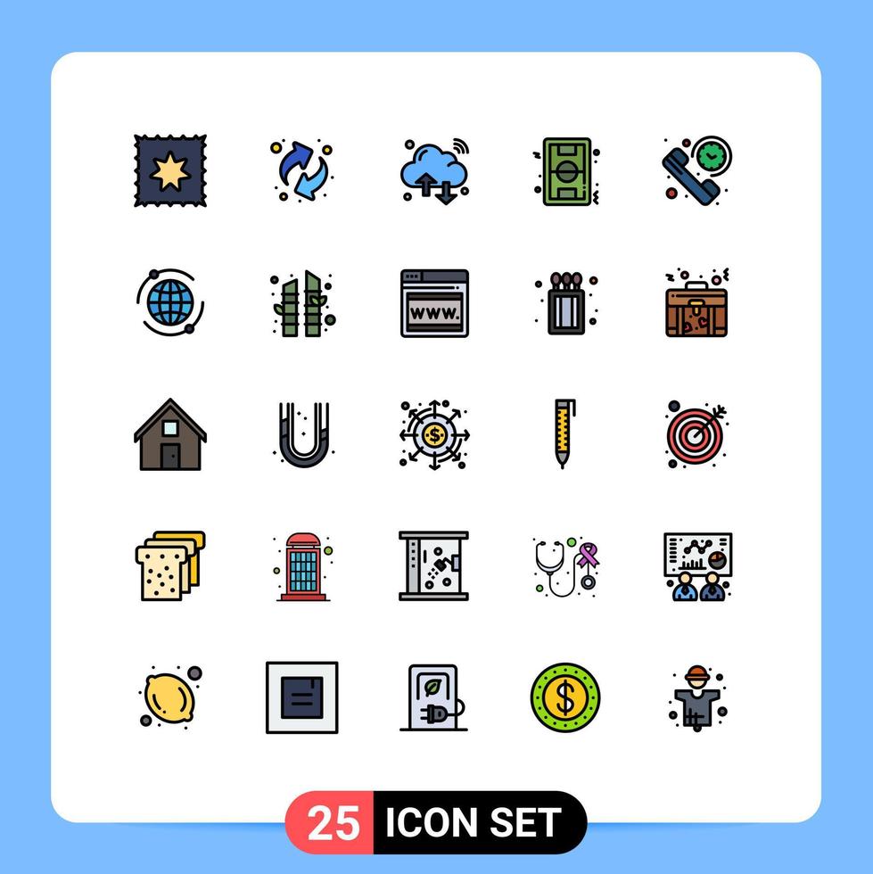 redigerbar vektor linje packa av 25 enkel fylld linje platt färger av telefon ring upp iot spel jord redigerbar vektor design element