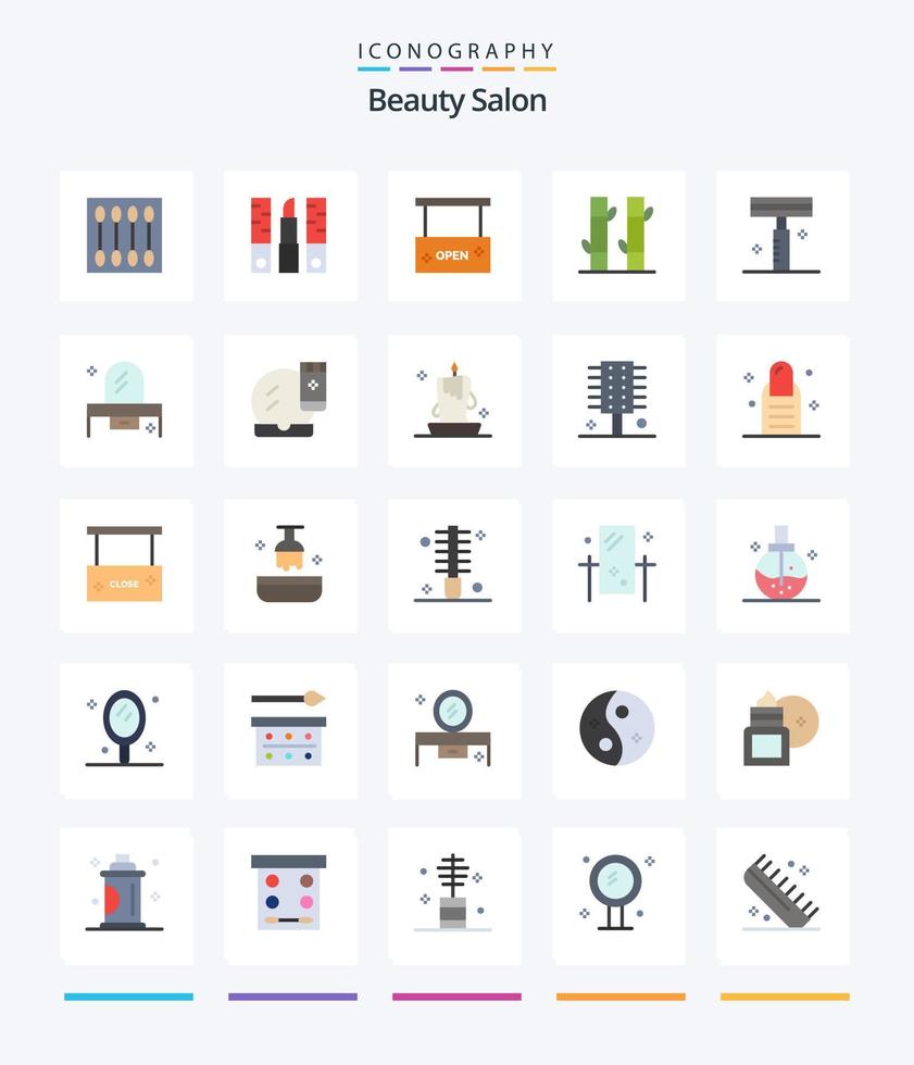 kreativ skönhet salong 25 platt ikon packa sådan som spa. bambu. läppstift. salong. öppen vektor
