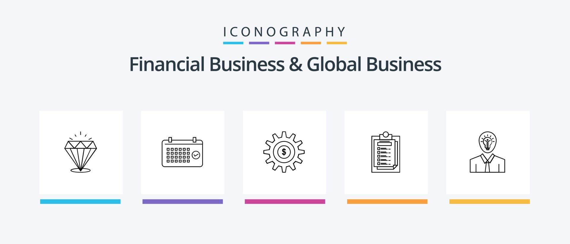 Finanzgeschäft und Global Business Line 5 Icon Pack inklusive Bogenschießen. Graph. Graph. Beamer. Präsentation. kreatives Symboldesign vektor