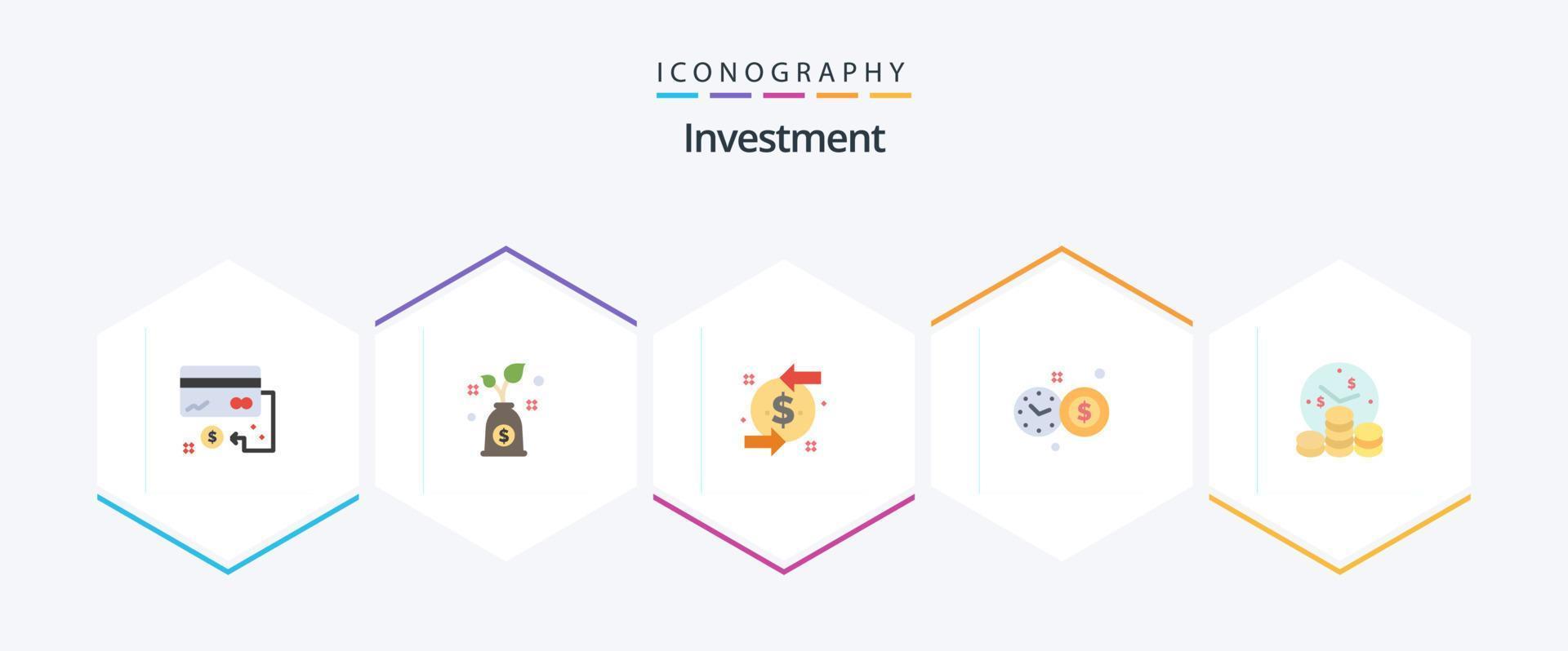 investering 25 platt ikon packa Inklusive pengar. företag. tillbaka. hastighetsmätare. klocka vektor