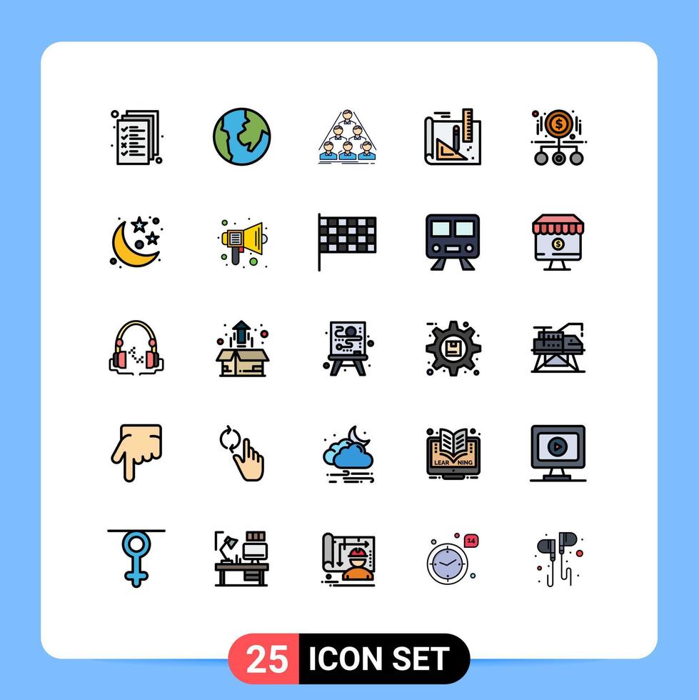 modern uppsättning av 25 fylld linje platt färger och symboler sådan som pengar kontanter strukturera penna teckning redigerbar vektor design element