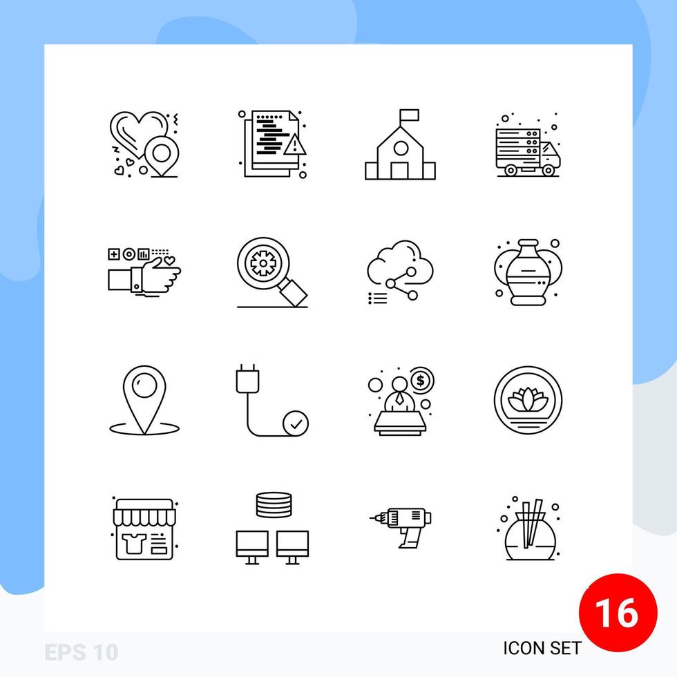 satz von 16 modernen ui-symbolen symbole zeichen für technologie webserver bildung transfer internet editierbare vektordesignelemente vektor
