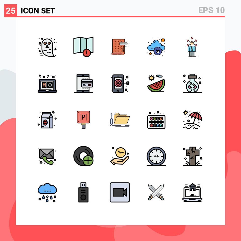 Stock-Vektor-Icon-Pack mit 25 Zeilenzeichen und Symbolen für sichere Cloud-editierbare Vektordesign-Elemente für das menschliche Internet vektor