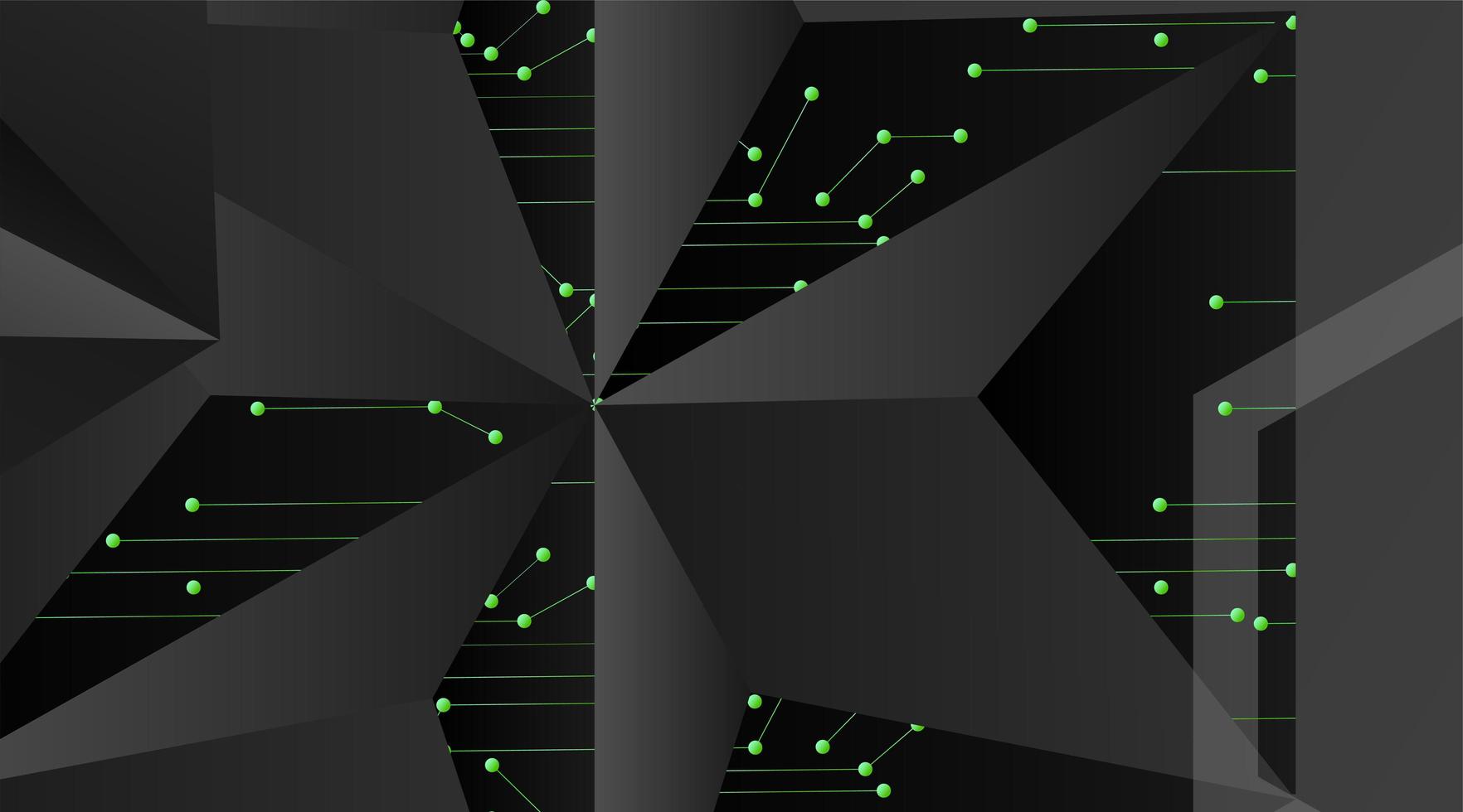 geometrischer Hintergrund des abstrakten Vektors. Polygonale Schablone des dunkelgrauen Vektors und verbundene Punkte der grünen Linie vektor