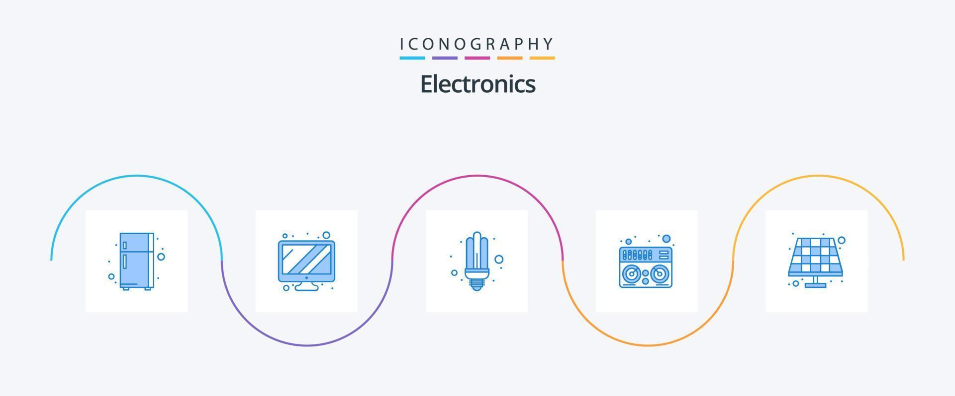 elektronik blå 5 ikon packa Inklusive . sol. sparare. eko. musik vektor