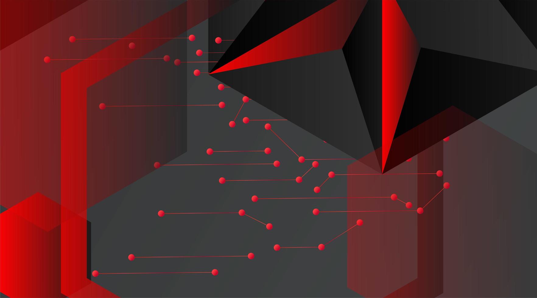 abstrakt vektor geometrisk bakgrund. mörkgrå vektor polygonal mall och röda linje anslutna prickar