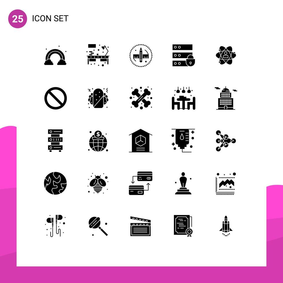 Packung mit 25 modernen soliden Glyphen Zeichen und Symbolen für Web-Printmedien wie Wachstumsschlüssel kreative Internet-Sicherheitsgeräte editierbare Vektordesign-Elemente vektor