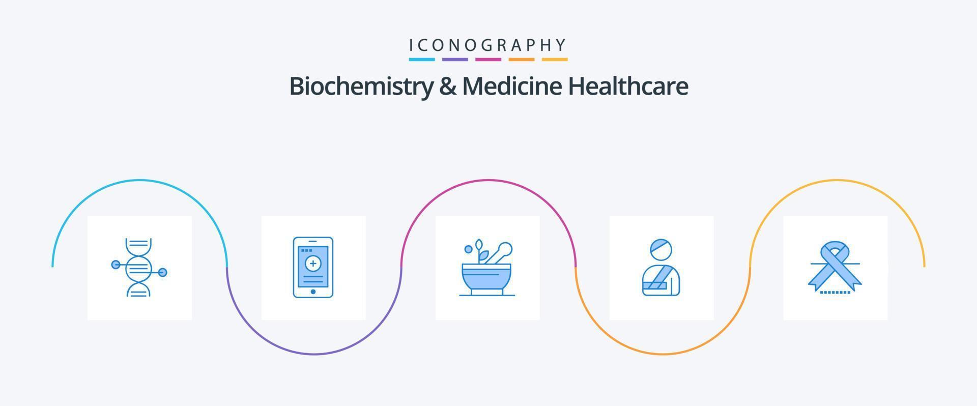 Biochemie und Medizin Healthcare Blue 5 Icon Pack einschließlich Onkologie. Krankenhaus. medizinisch. verletzt. geduldig vektor