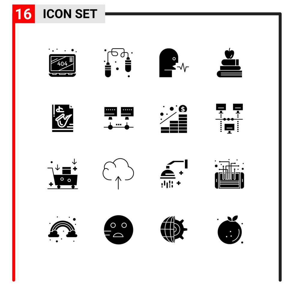 packa av 16 modern fast glyfer tecken och symboler för webb skriva ut media sådan som musik fil person vetenskap böcker redigerbar vektor design element