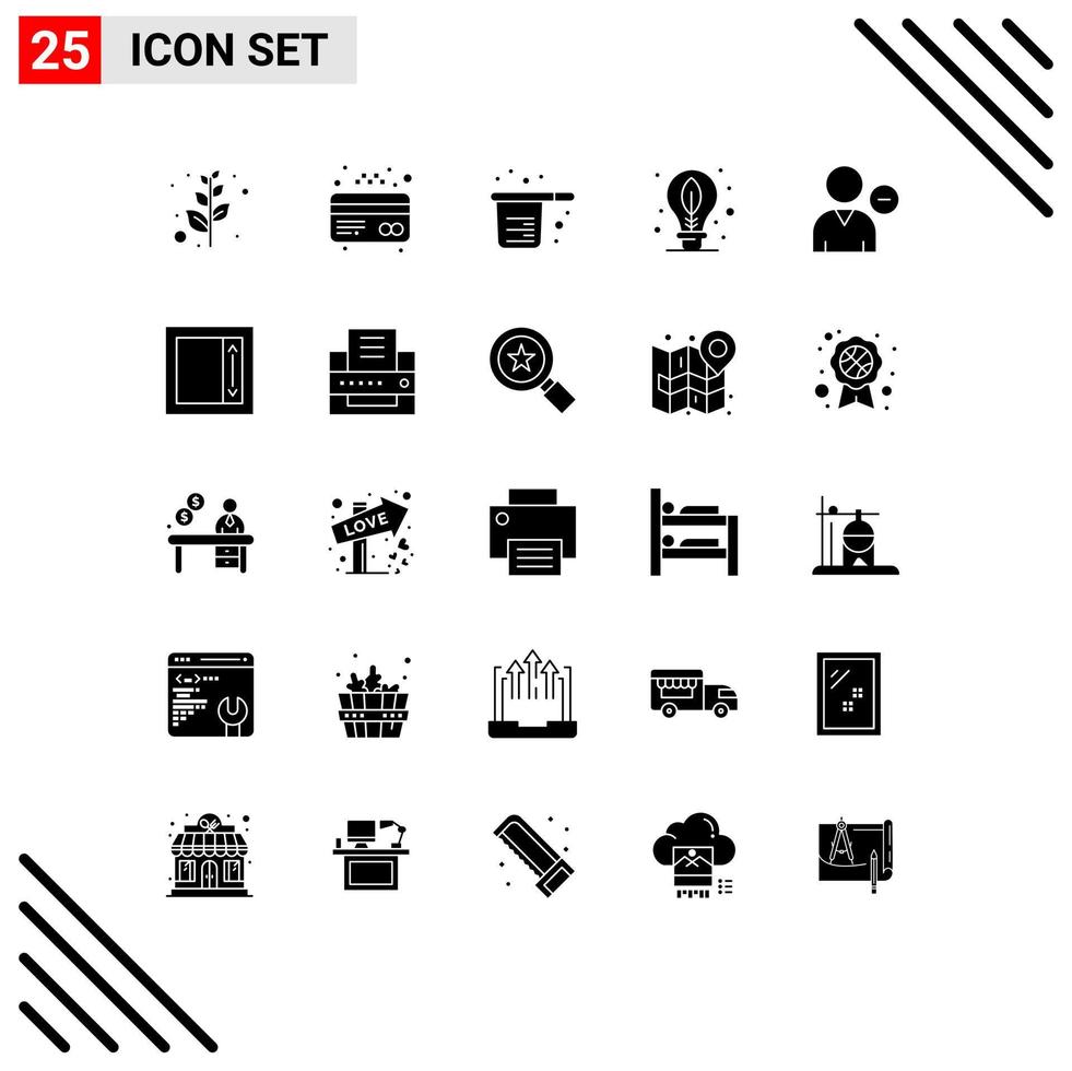 Stock Vektor Icon Pack mit 25 Zeilenzeichen und Symbolen für Person löschen Kochblatt Tag editierbare Vektordesign-Elemente