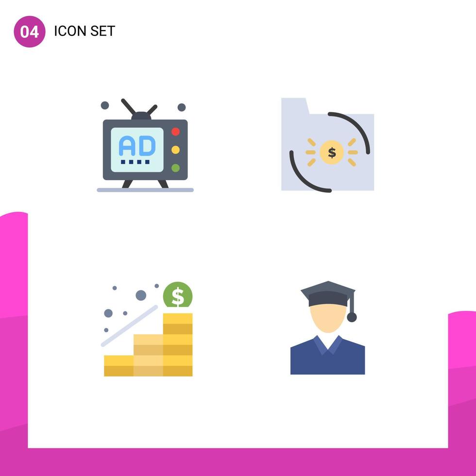 4 tematiska vektor platt ikoner och redigerbar symboler av ad ekonomi multimedia bank öka redigerbar vektor design element