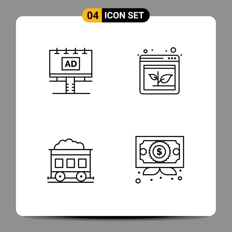 4 tematiska vektor fylld linje platt färger och redigerbar symboler av ad förorening anslagstavla browser transport redigerbar vektor design element