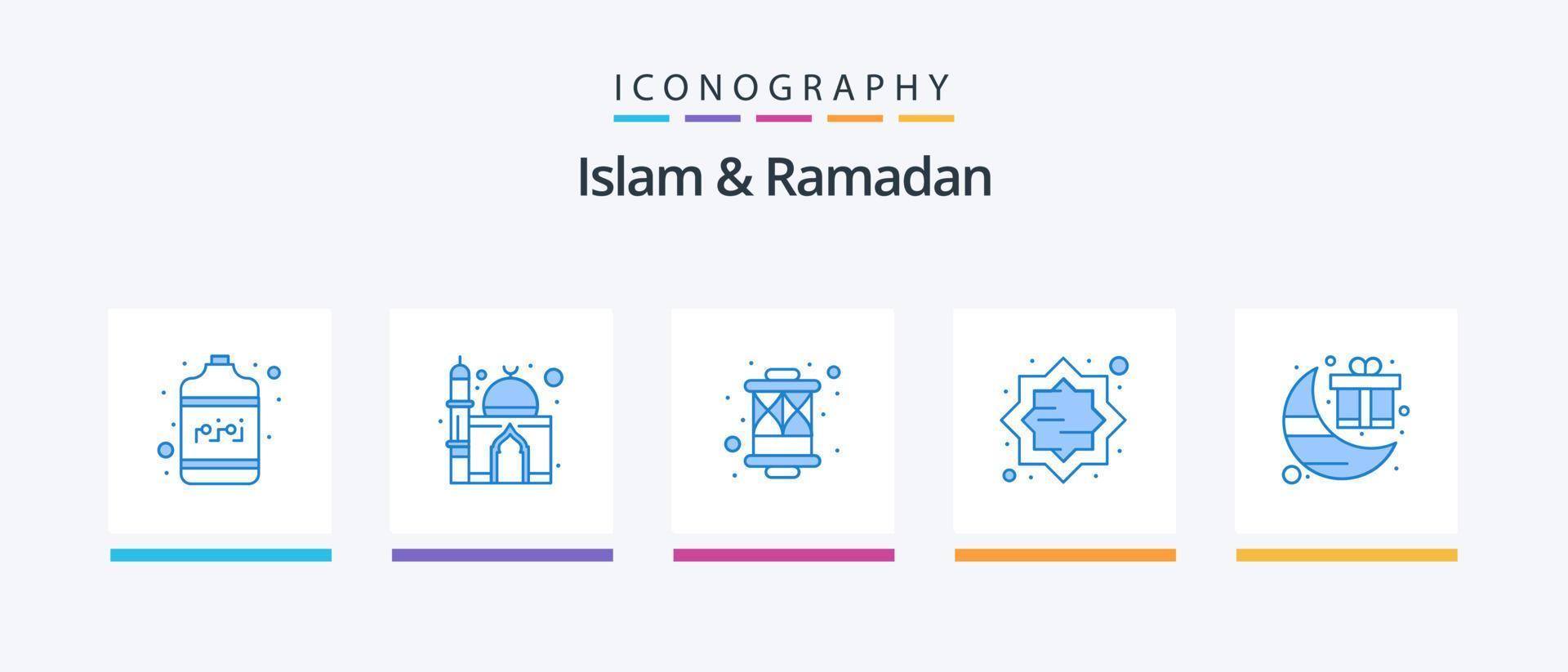 islam och ramadan blå 5 ikon packa Inklusive firande. muslim. arabiska. islam. konst. kreativ ikoner design vektor
