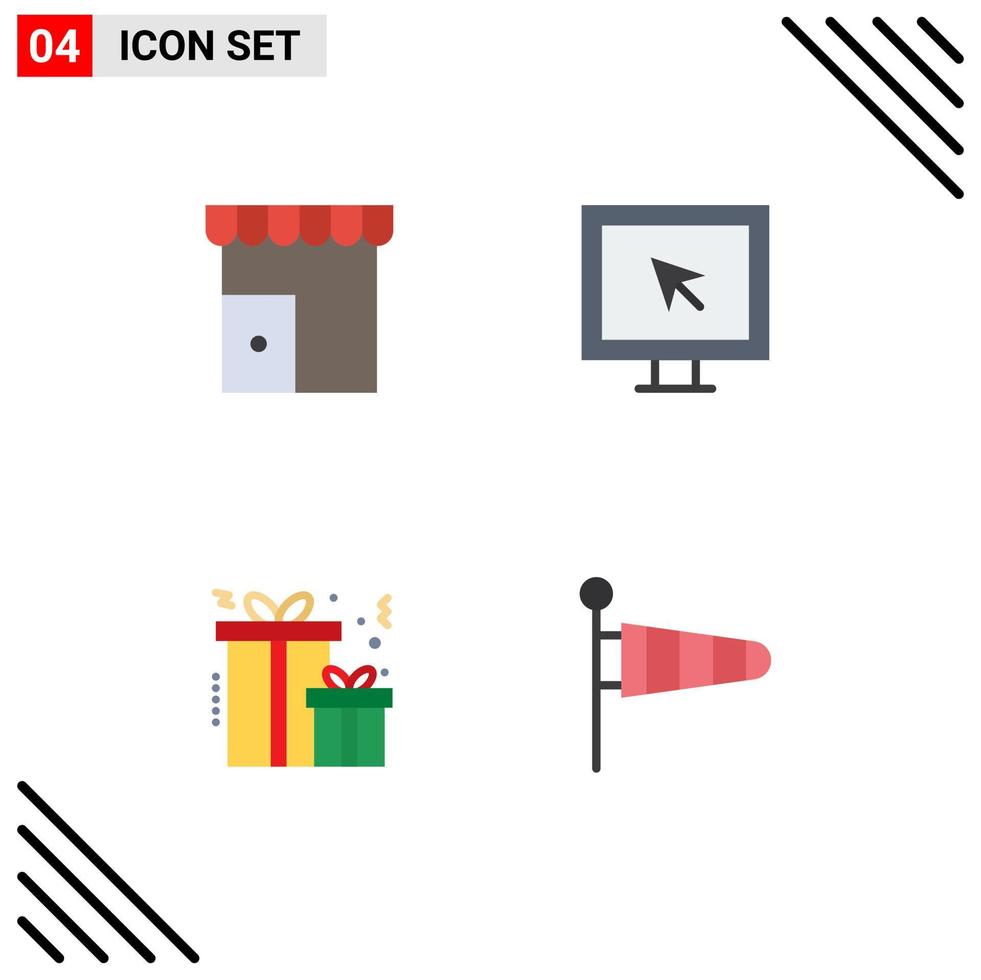 mobil gränssnitt platt ikon uppsättning av 4 piktogram av byggnad jul affär internet xmas redigerbar vektor design element