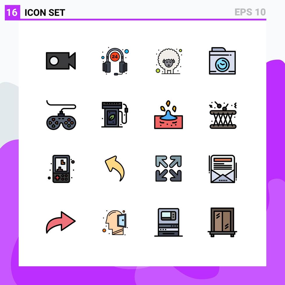 Satz von 16 kommerziellen, flachen, farbgefüllten Linienpaket für Joystick-Gerät Lamm-Controller-Bild editierbare kreative Vektordesign-Elemente vektor