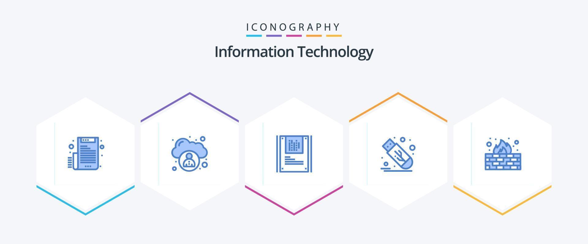 Informationstechnologie 25 blaues Icon Pack inklusive Internet. Virenschutz. Kryptographie. USB. blinken vektor