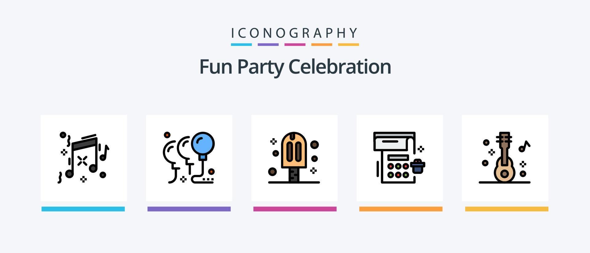 Party Line gefüllt 5 Icon Pack inklusive Hut. Party. Spaß. Feuerwerk. Feier. kreatives Symboldesign vektor