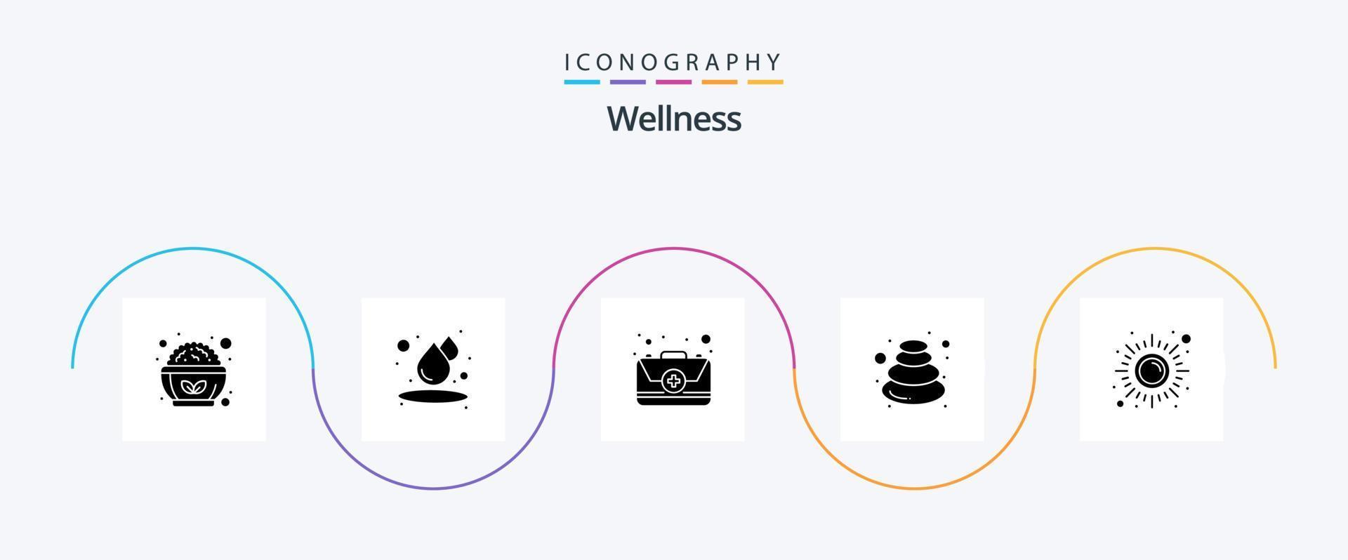 Wellness Glyph 5 Icon Pack inklusive Gesundheit. Stein. Notfall. Spa. Massage vektor