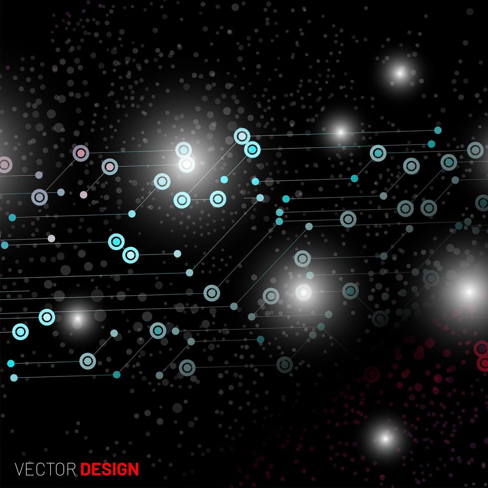 abstrakt digital teknik svart bakgrund. anslutna linjer och punkter. vektor