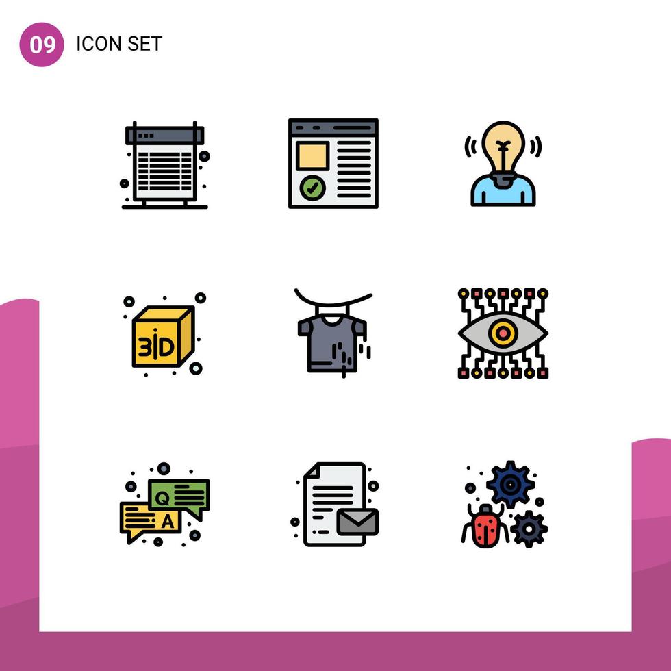 9 universell fylld linje platt färger uppsättning för webb och mobil tillämpningar kläder låda utveckling ljus användare redigerbar vektor design element
