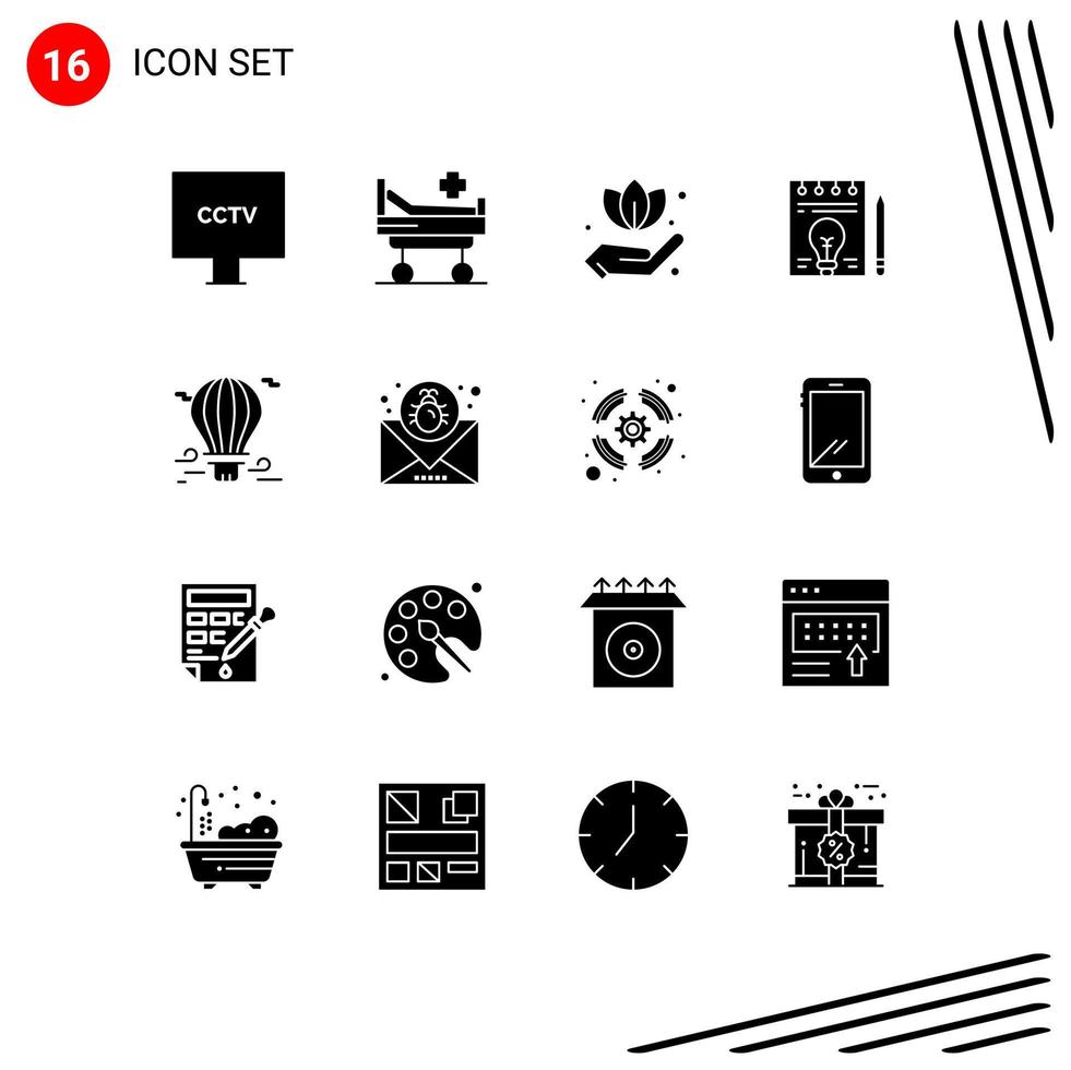 Aktienvektor-Icon-Pack mit 16 Linienzeichen und Symbolen für Heißluftballon-Handstift-Dokument editierbare Vektordesign-Elemente vektor