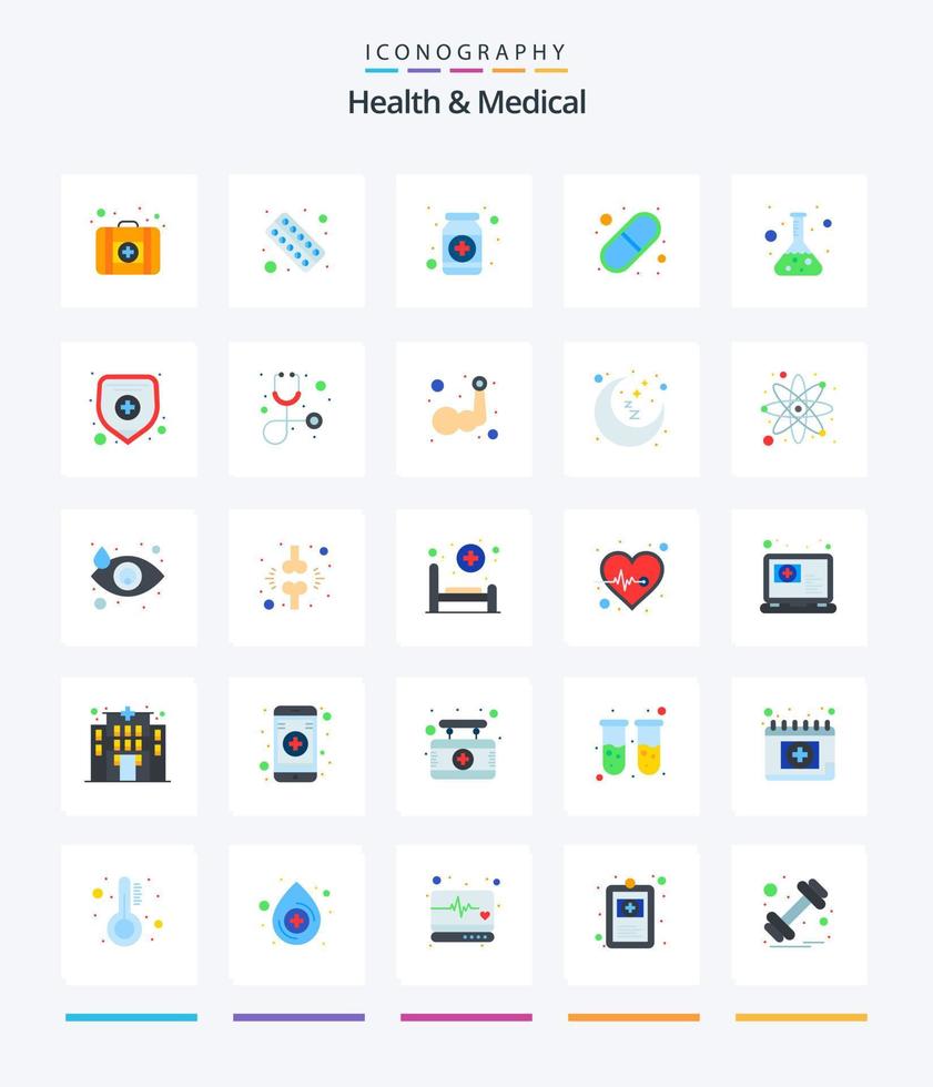 kreative gesundheit und medizinische 25 flache symbolpakete wie krankenversicherung. prüfen. Kapsel. Wissenschaft. Flasche vektor