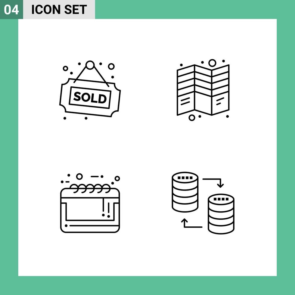 mobil gränssnitt linje uppsättning av 4 piktogram av märka kalender såld vika ihop stor försäljning redigerbar vektor design element